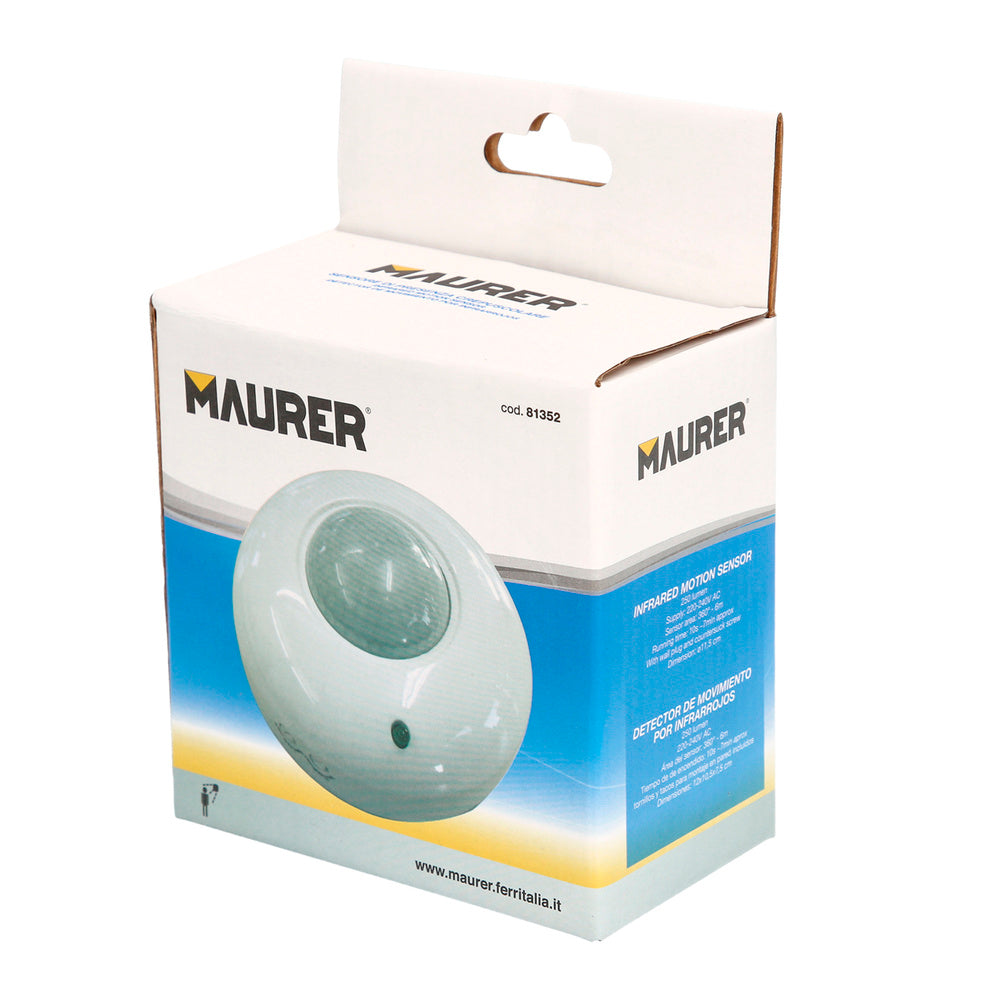 Detector de movimiento por infrarrojos con sensor crepuscular 360°. Ajustable