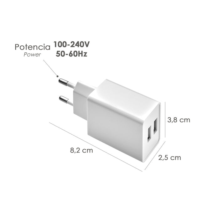 Cargador USB dos tomas 2.1 amperios. 5 v. adaptador enchufe USB cargador USB de pared, android, iphone, smartphones, tablets