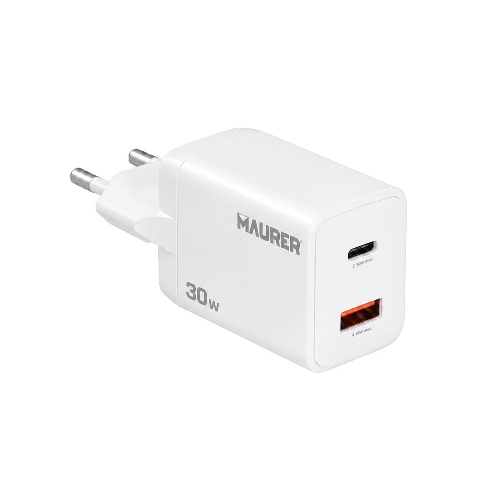 Cargador de carga rápida 30 w. Con doble puerto USB a y USB c