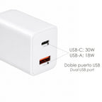 Cargador de carga rápida 30 w. Con doble puerto USB a y USB c