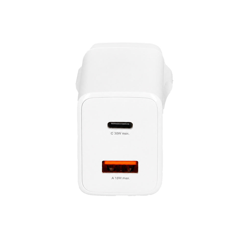 Cargador de carga rápida 30 w. Con doble puerto USB a y USB c