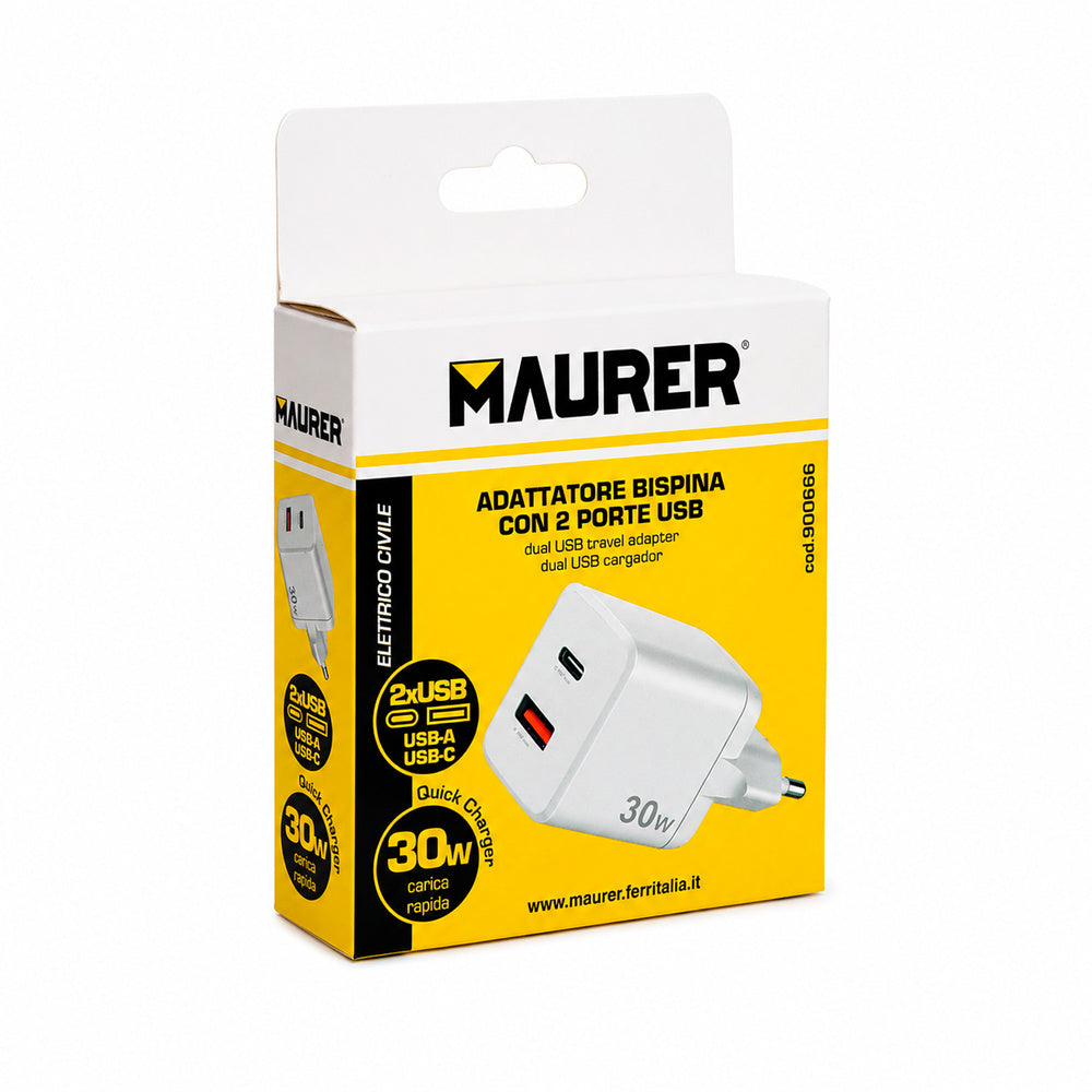 Cargador de carga rápida 30 w. Con doble puerto USB a y USB c