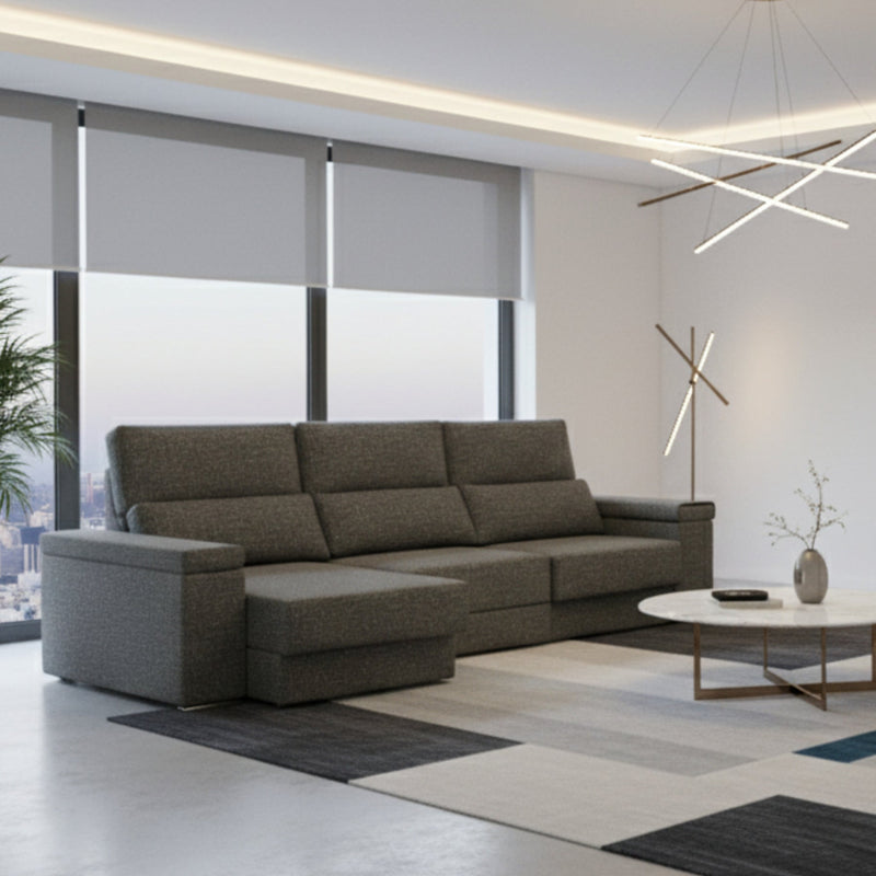 Sofá chaiselongue gris 3 plazas con asientos extensibles