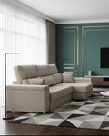 Sofá chaiselongue plata con apertura de arrastre extensible