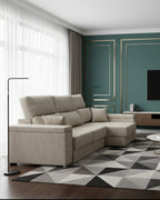 Sofá chaiselongue plata con apertura de arrastre extensible
