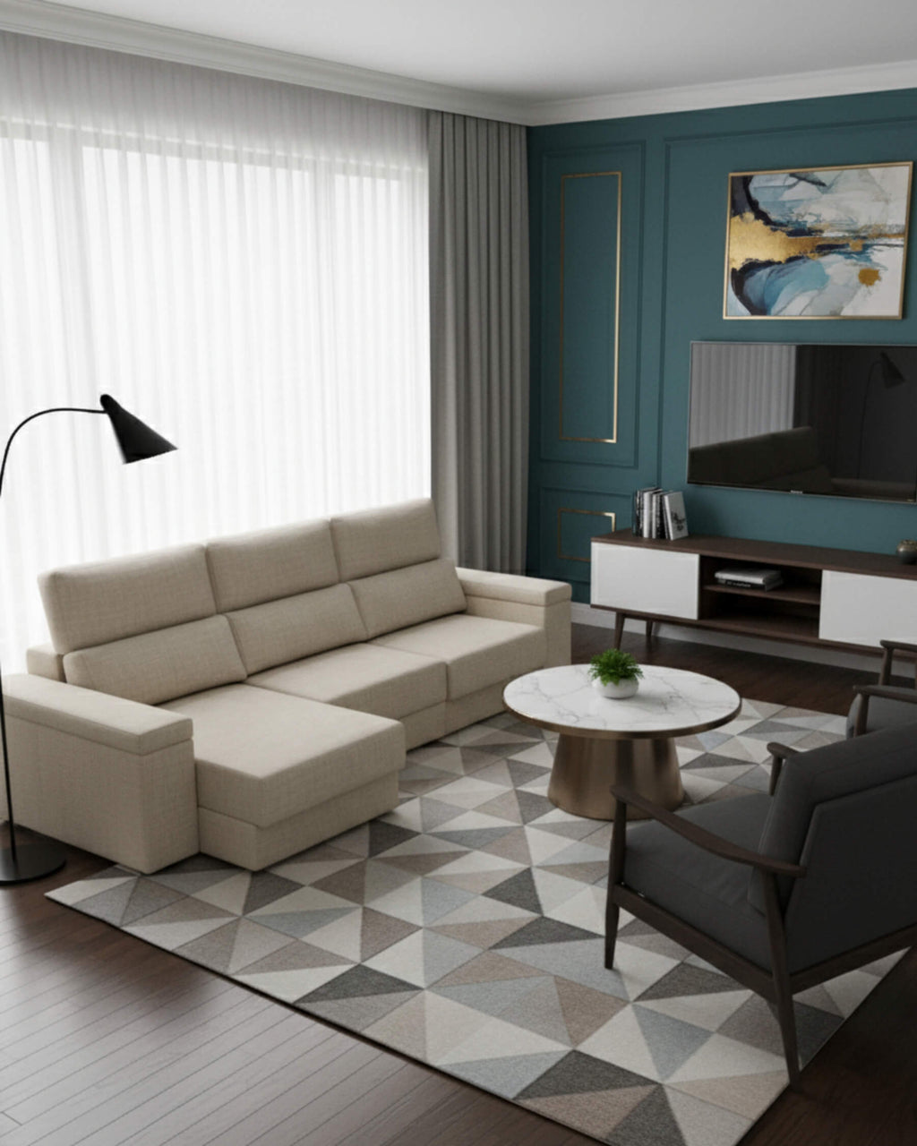 Sofá chaiselongue 3 plazas con apertura de arrastre | crudo