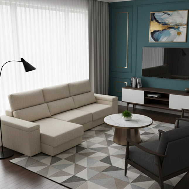 Sofá chaiselongue 3 plazas con apertura de arrastre | crudo