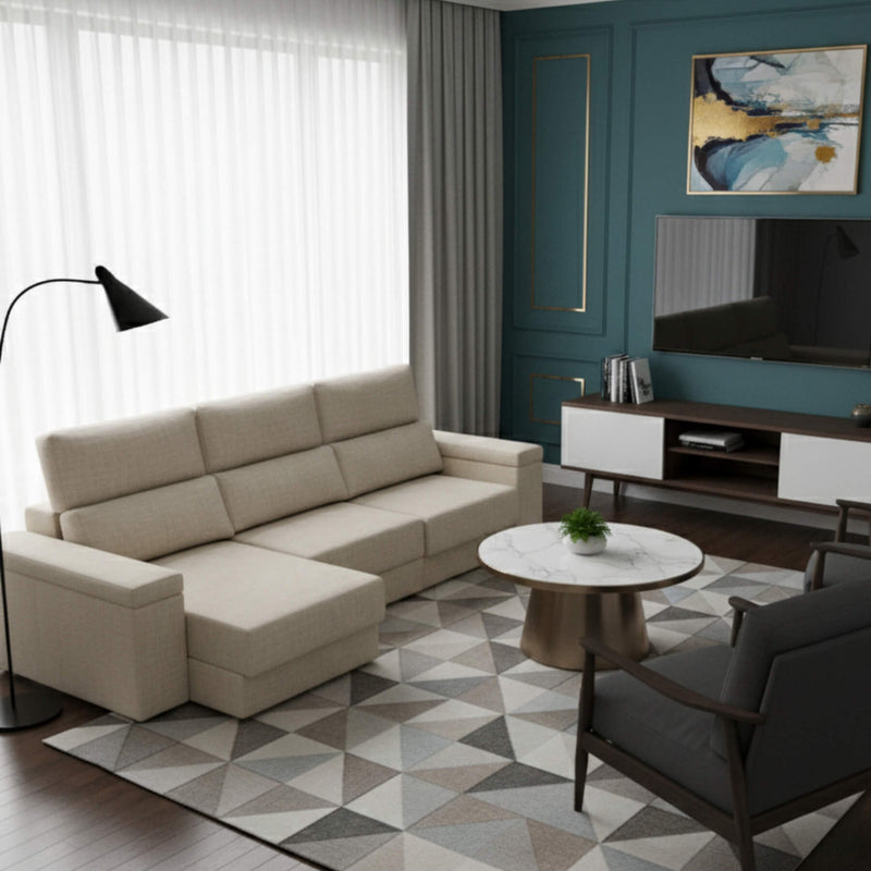 Sofá chaiselongue 3 plazas con apertura de arrastre | crudo