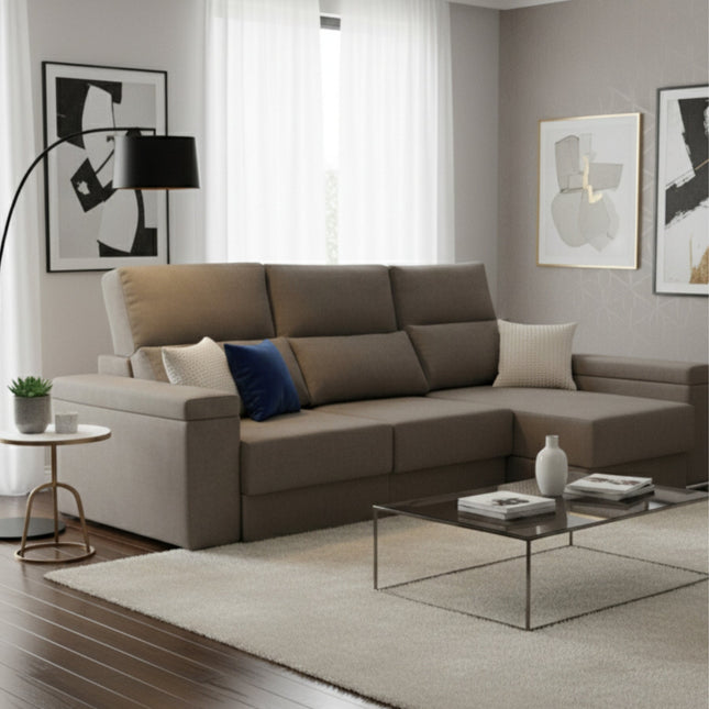 Sofá chaiselongue gris visón confort envolvente | salón