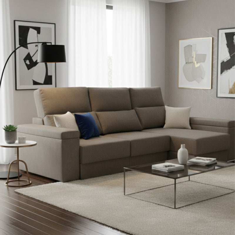 Sofá chaiselongue gris visón confort envolvente | salón