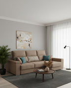 Sofá chaiselongue tapizado aterciopelado arena | salón