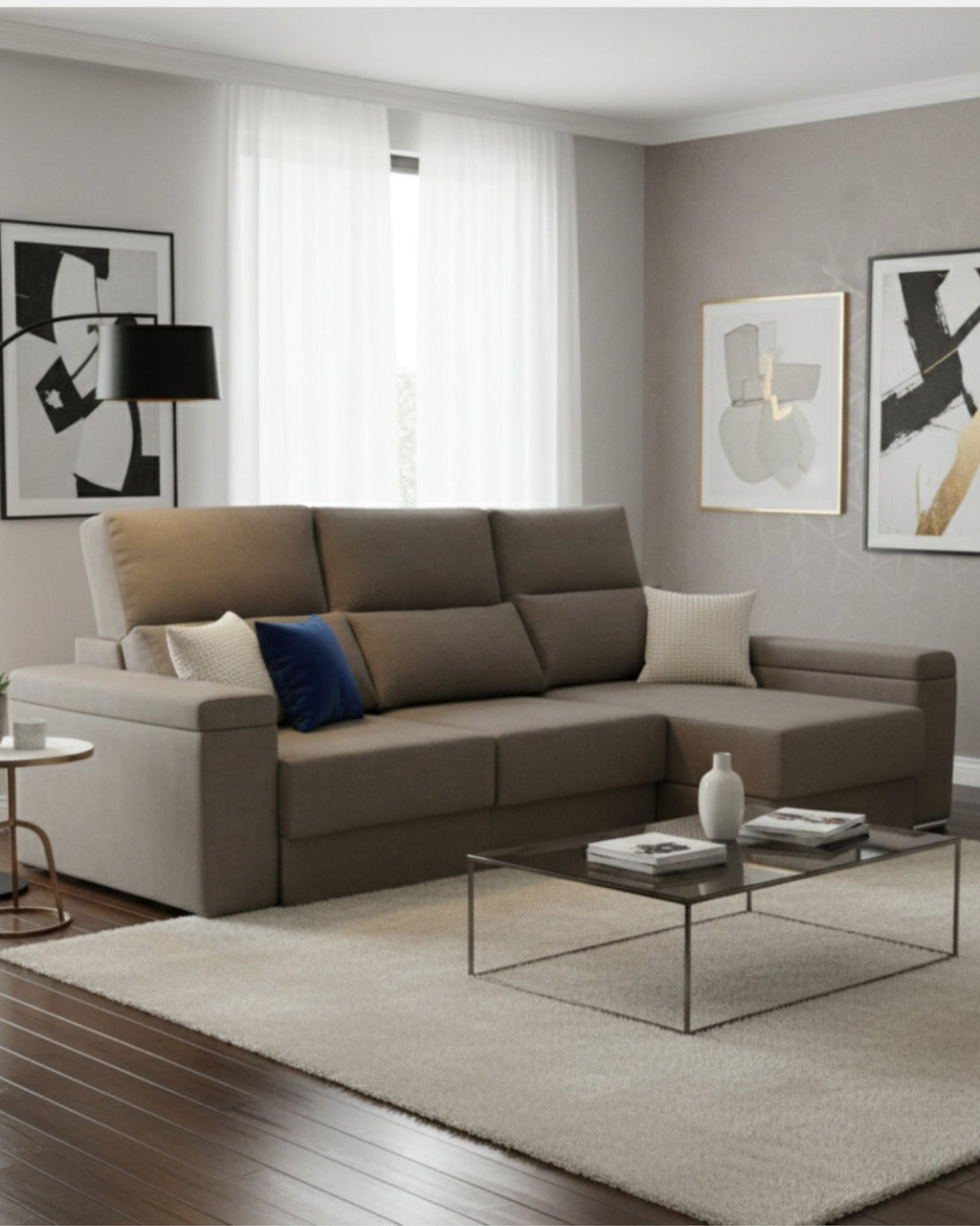 Soft and comfortable grey chaise longue sofa for modern living room