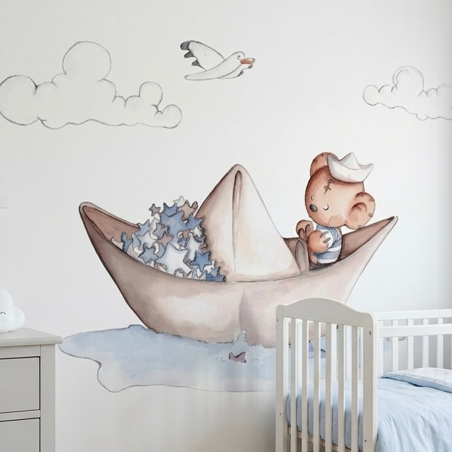 Vinilo decorativo infantil barquito de papel para niños