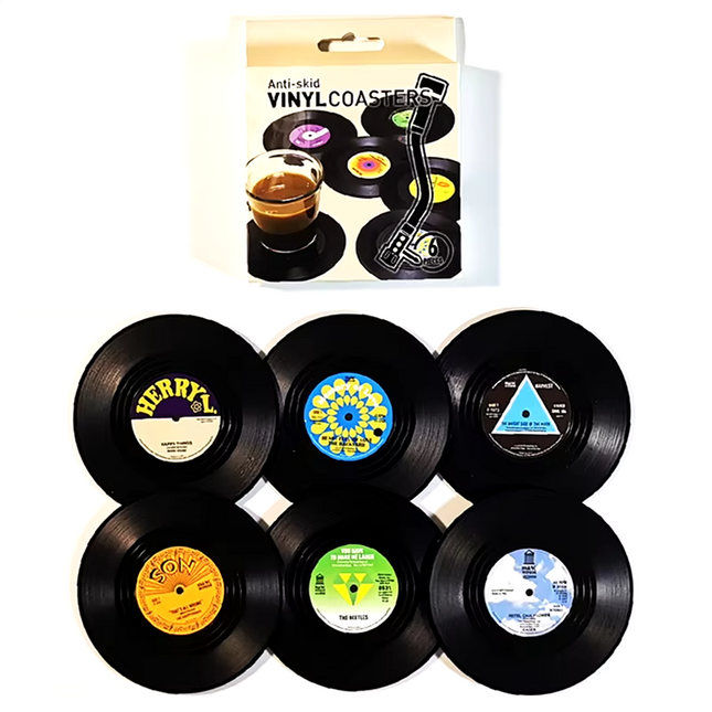 Retro coasters with vinyl record design, pack of 6 units