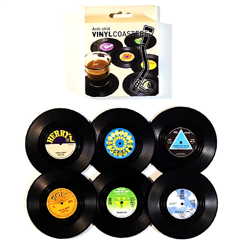 Posavasos retro con diseño de disco de vinilo pack 6 unidadesPosavasos