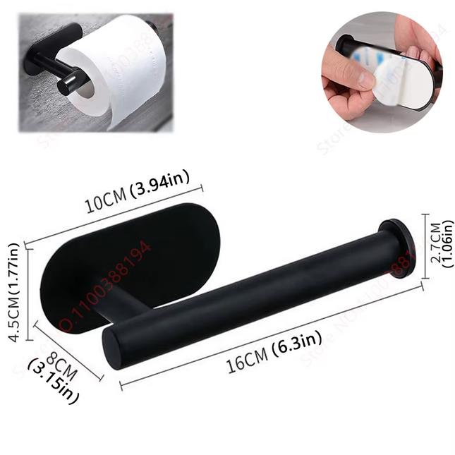 Black set of adhesive bathroom holders