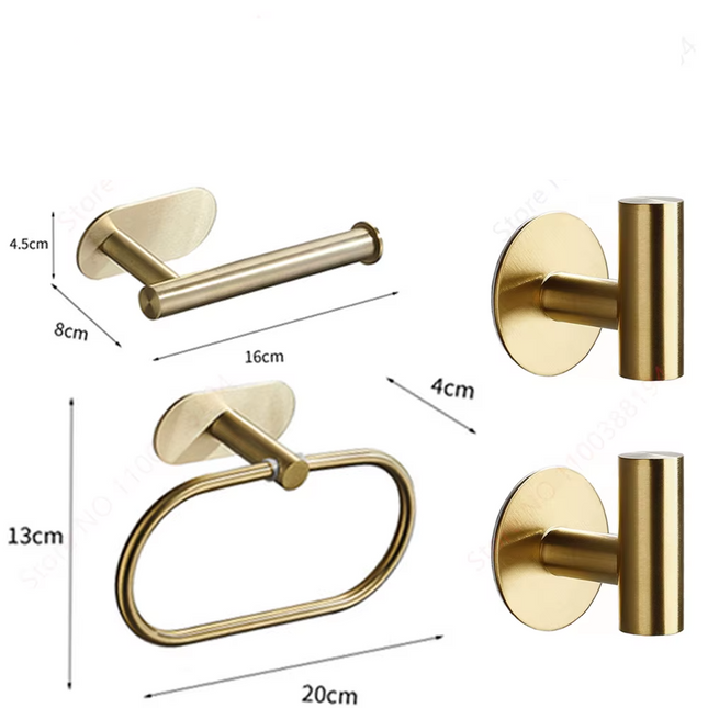 Gold set of self-adhesive bathroom holders