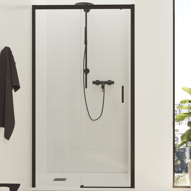 Mampara de ducha negro transparente 1 fijo y 1 corredera | 3_BP