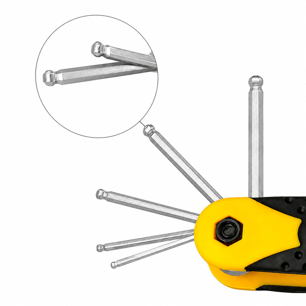 Juego 7 llaves allen plegable con bola acero cromo vanadio. Juego llaves hexagonales, juego de llaves plegable allen con bola