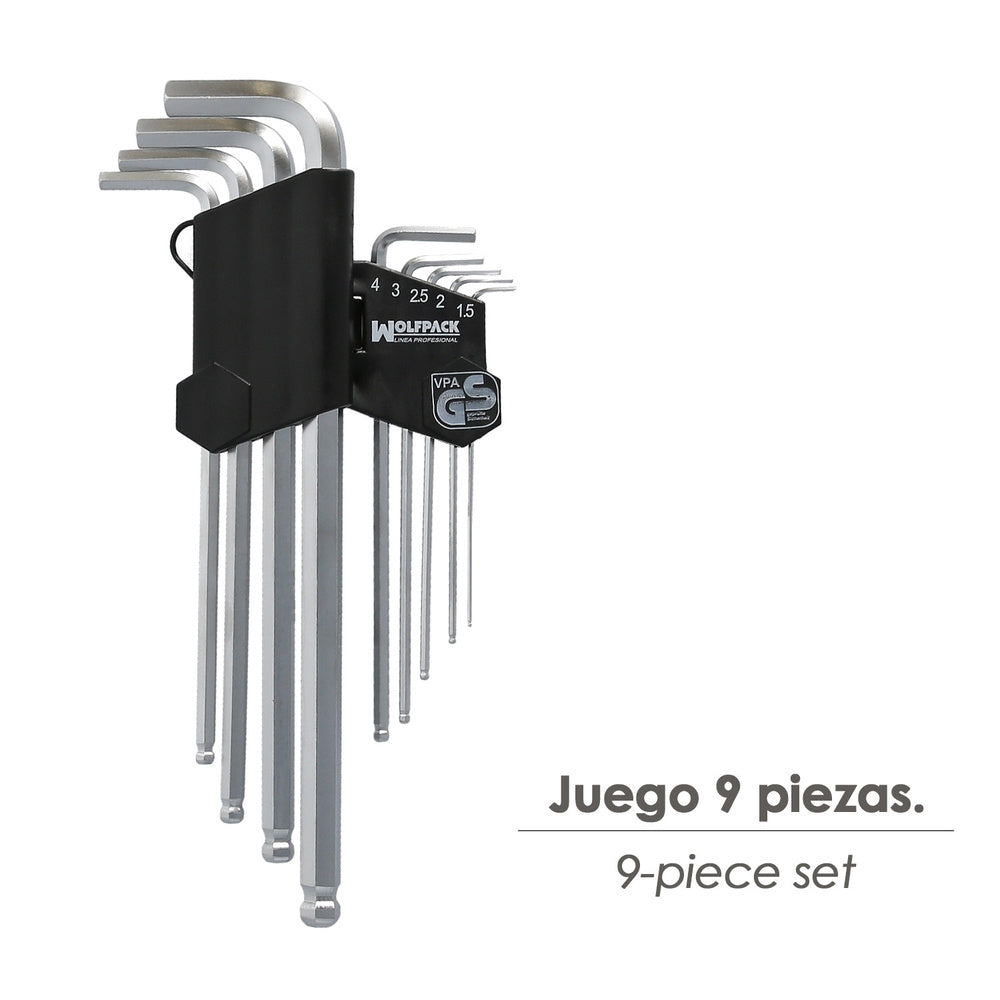 Juego llaves allen larga 9 piezas con bola