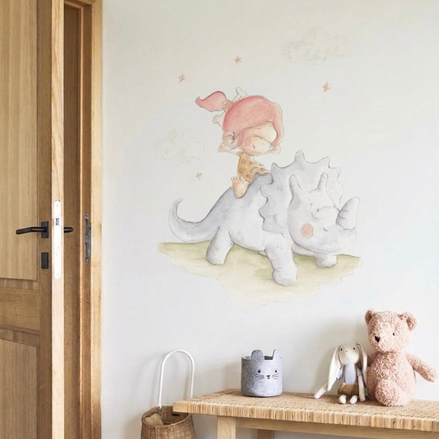 vinilo decorativo infantil dinosaurio peca & trice pintado a mano