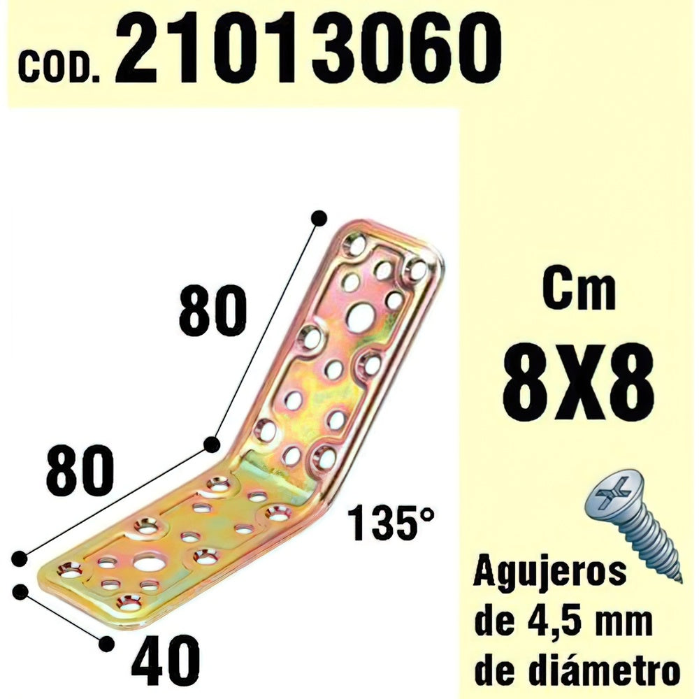 Suporte de canto para madeira 40x80x80 mm / 135°