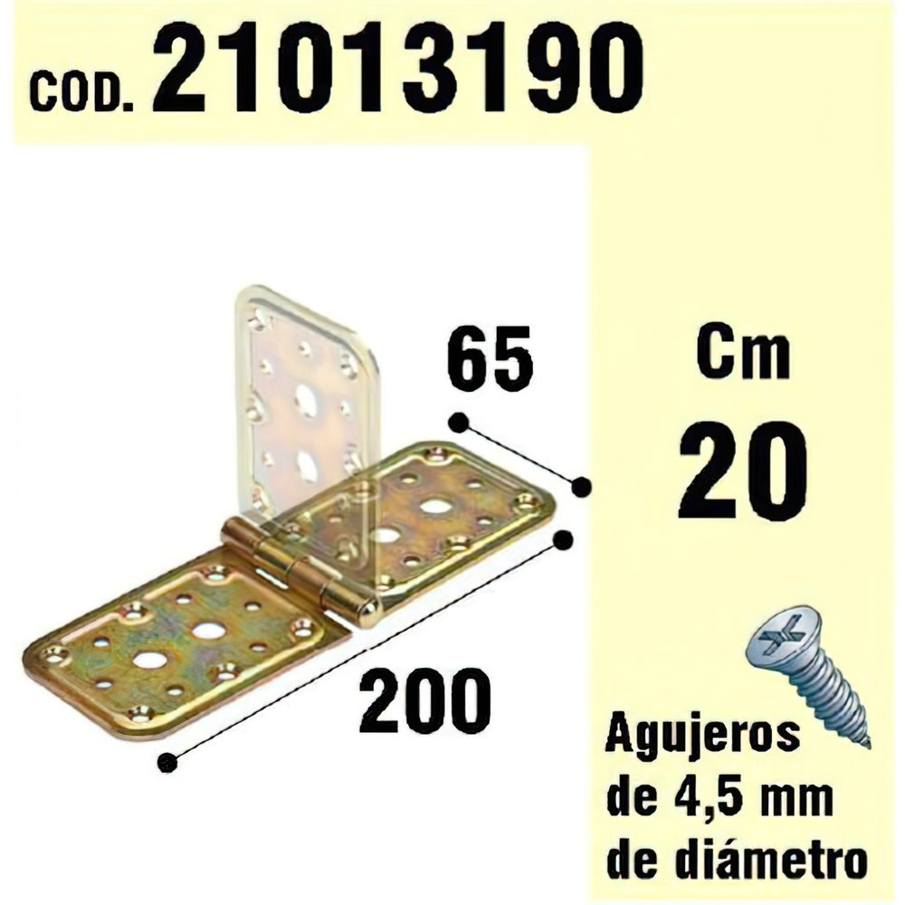 Soporte para madera bisagra bicromatado 65 x 200 mm