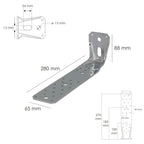 Soporte para madera con angulo reforzado 65x88x285 mm conector angular, escuadra fijación, zapata madera soporte pérgola madera