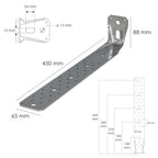 Soporte para madera con angulo reforzado 65x88x450 mm conector angular, escuadra fijación, zapata madera soporte pérgola madera