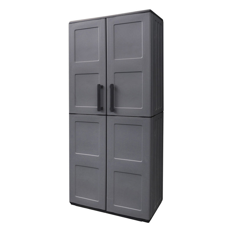 Armario resina alto 68x37x163 cm. con portaescobas. color gris oscuro