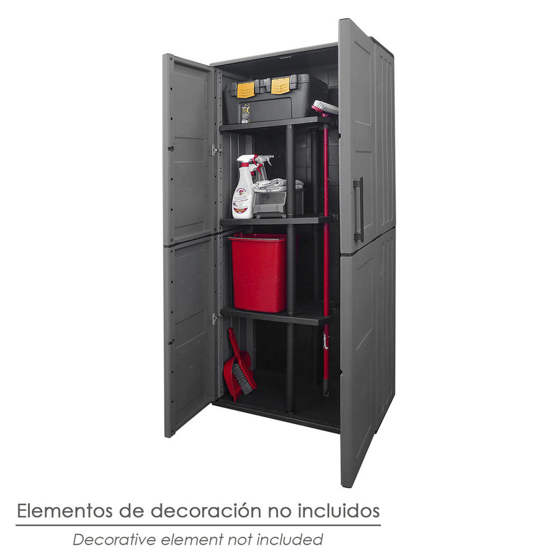 Armario resina alto 68x37x163 cm. con portaescobas. color gris oscuro