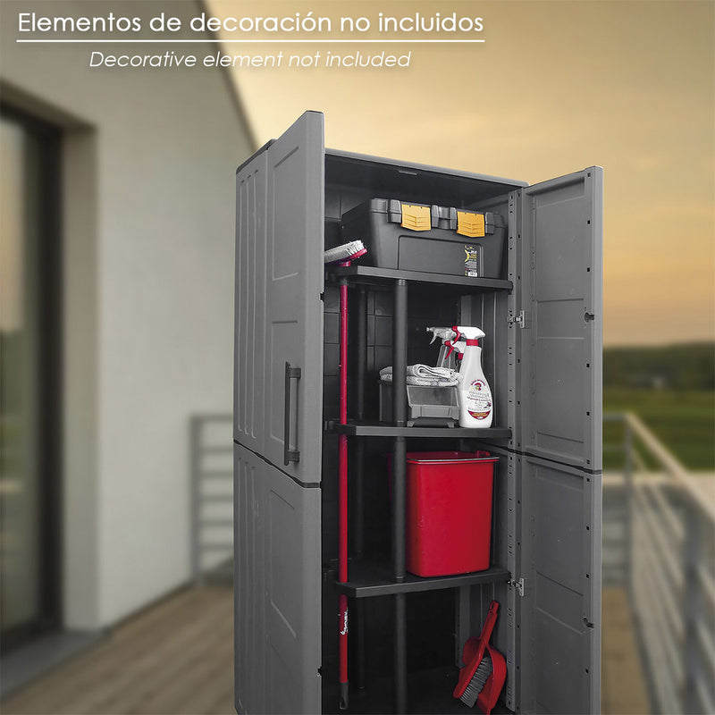 Armario resina alto 68x37x163 cm. con portaescobas. color gris oscuro