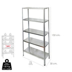 Estantería acero galvanizado con 5 baldas 150x75x30 cm baldas ajustables. Peso máximo 150 kg.