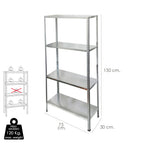 Estantería acero galvanizado con 4 baldas 150x75x30 cm baldas ajustables. Peso máximo 120 kg.