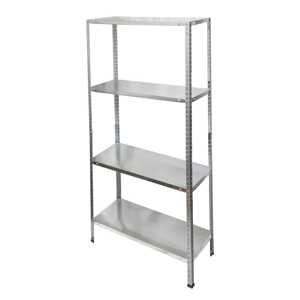 Galvanized steel shelving unit with 4 adjustable shelves 150x75x30 cm. Maximum weight 120 kg.