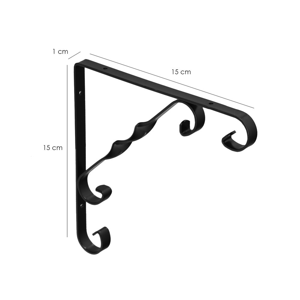 Mão francesa ornamental reforçada preta 150x150 cm, suporte de prateleira, esquadro de prateleira, prateleira