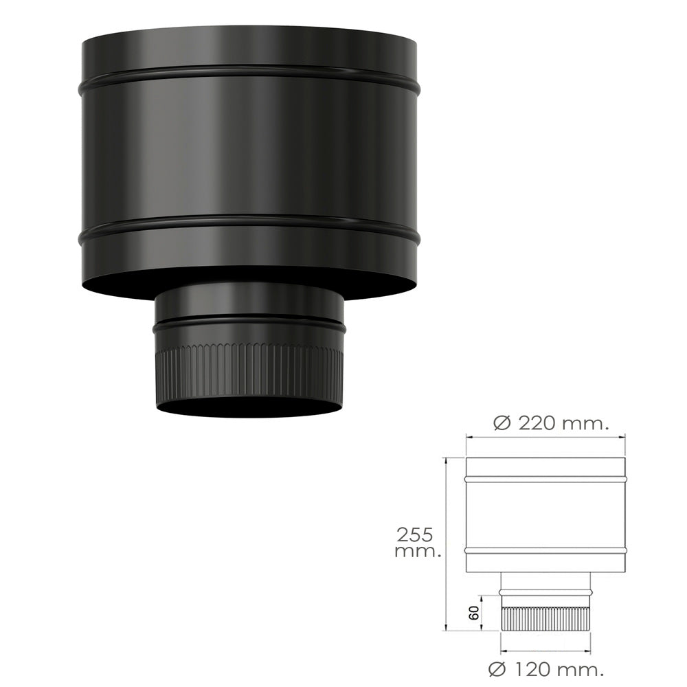 Terminal antirrevocante estufa vitrificado negro ø 120 mm sombrero tubo chimenea, sombrero tubo humo, sombrero tubo calefacción