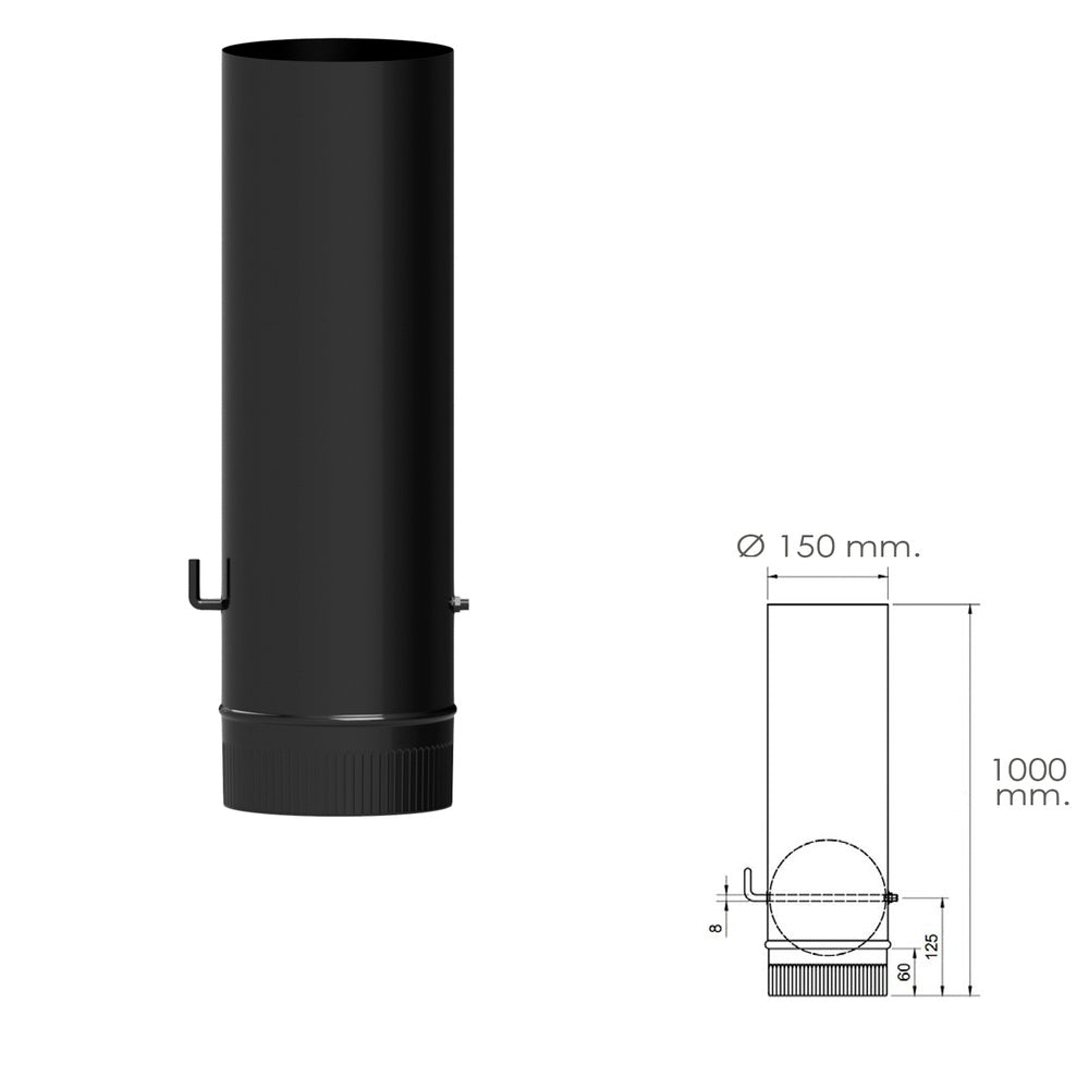 Wolfpack tubo de estufa acero vitrificado negro ø 150 mm con llave estufas de leña, chimenea, alta resistencia, color negro