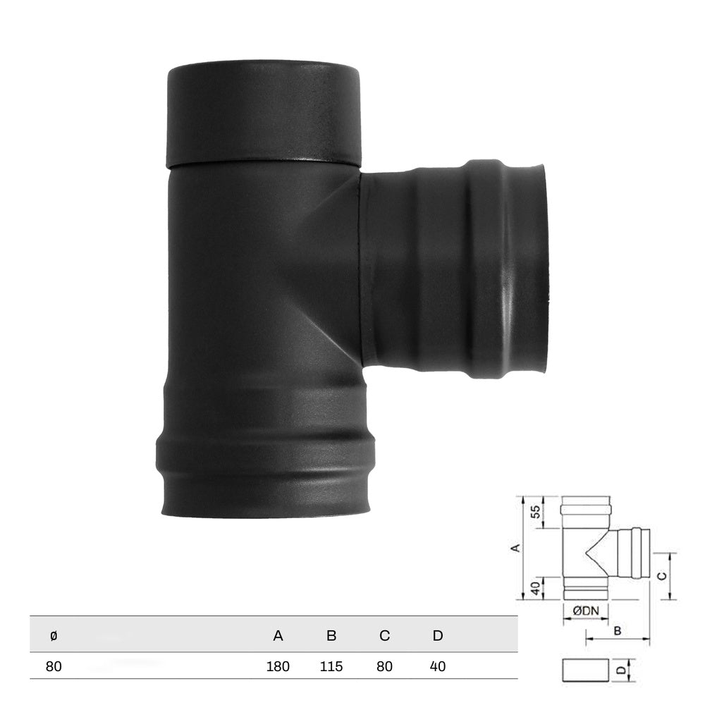 Pellet stove enamelled tee with cap ø80 mm 90°