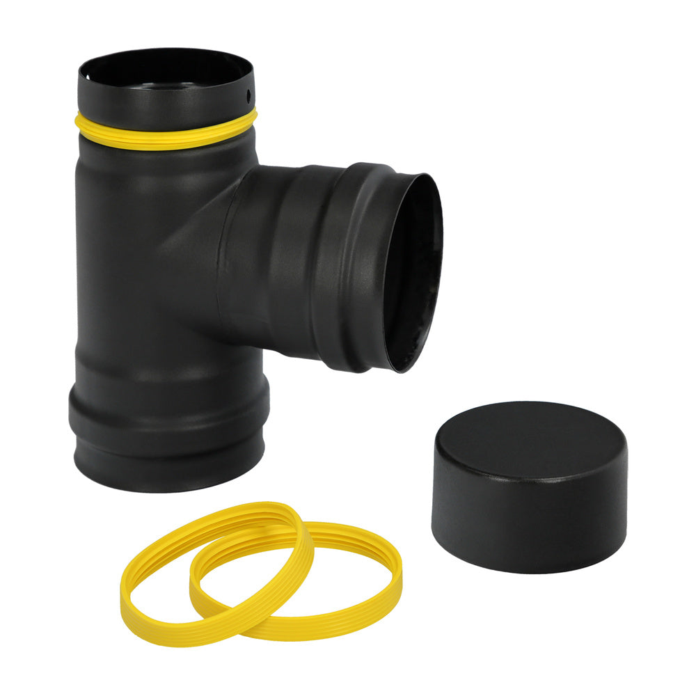 Pellet stove enamelled tee with cap ø80 mm 90°