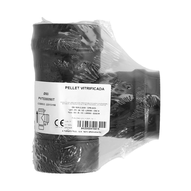 Te con tapa estufa pellet vitrificado ø80 mm  90°