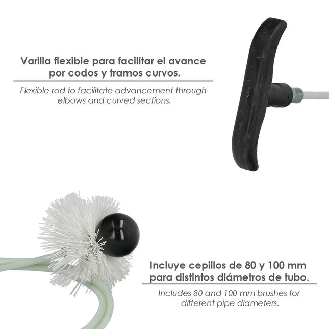 Deshollinador kit estufa pellet 80/100 mm 2,5 m