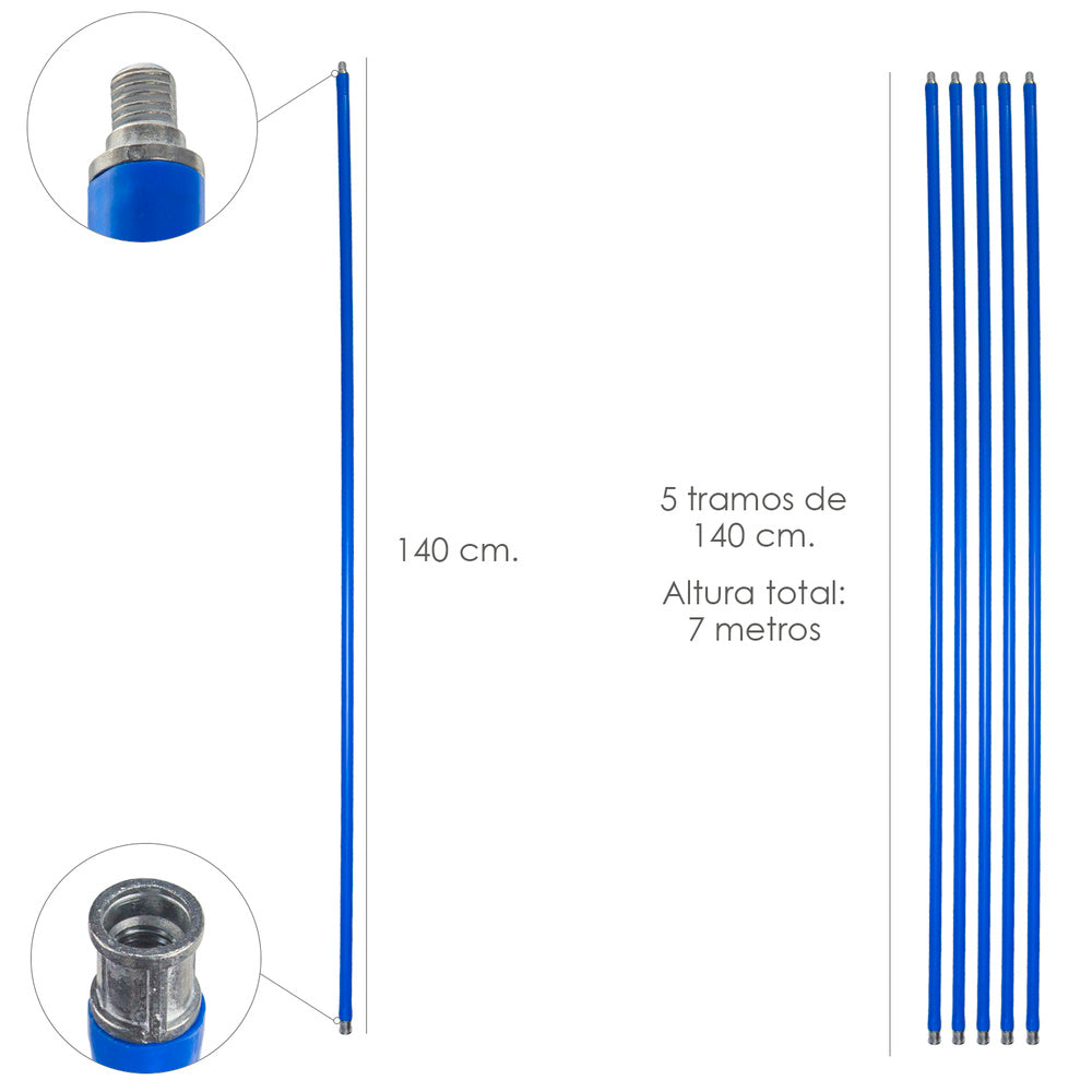 5-section 140 cm chimney sweep rod (7 meters x 20 mm diameter)