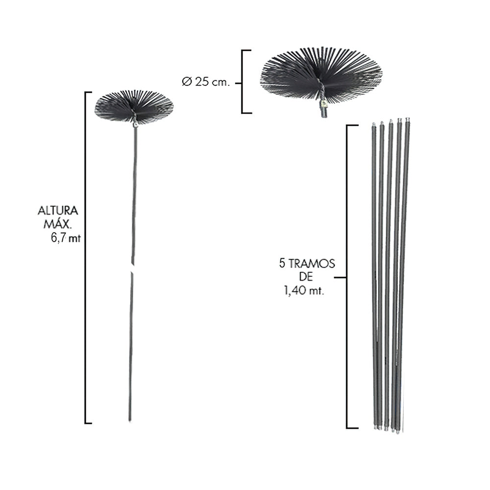 Chimney sweep brush kit chimneys 6.7 meters x 250 mm diameter.