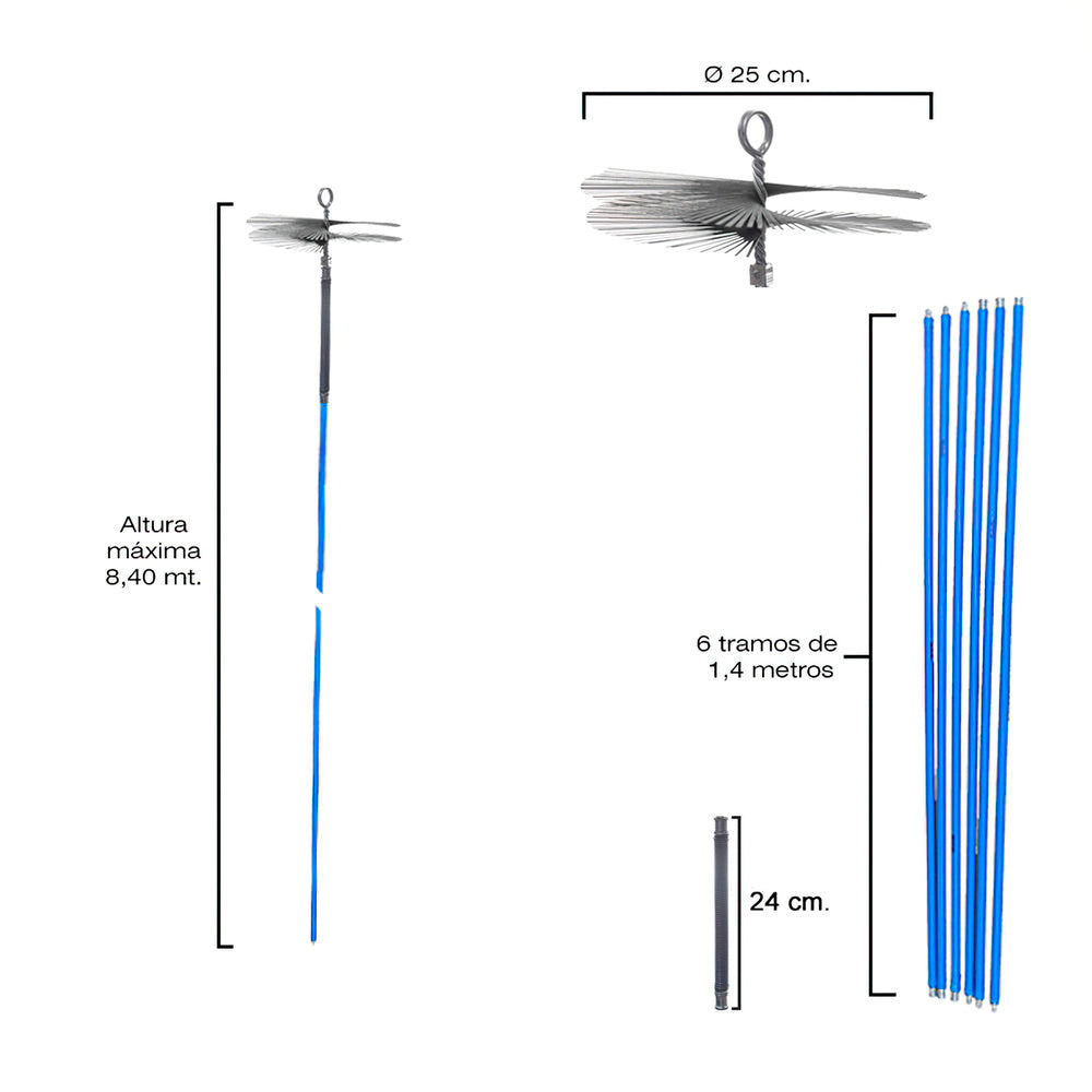 Chimney sweep brush kit 8.4 meters x 250 mm diameter.