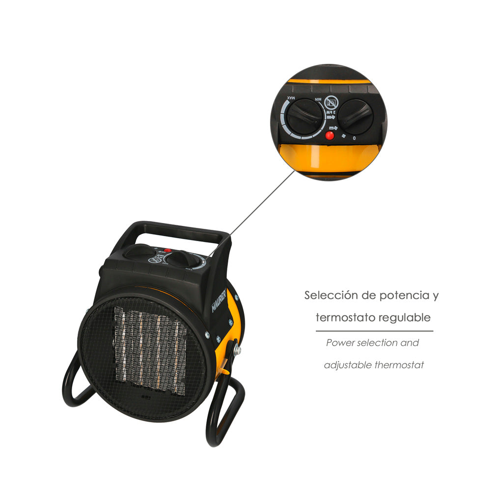 Ceramic fan heater, floor and wall, 1000 / 2000 watt. Hot air blower, heater with 2 power settings