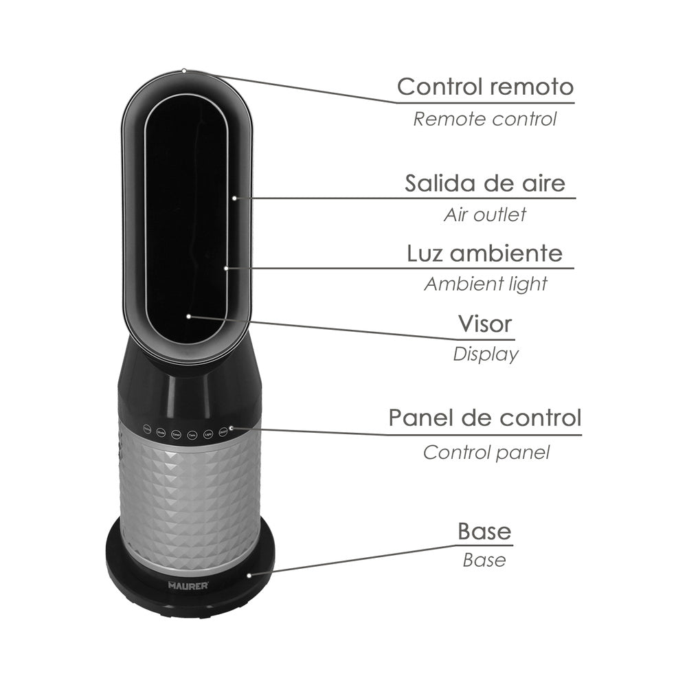 Oscillating ceramic fan heater with remote control 1,300 / 2,000 watt. 12-hour timer.
