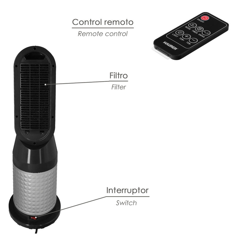 Termoventilador ceramico oscilante con mando 1.300 / 2.000 watt. temporizador 12 horas