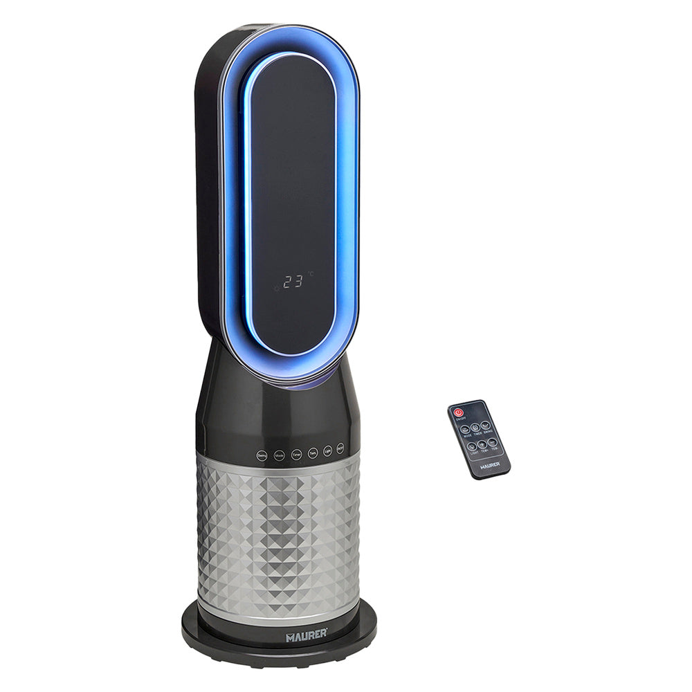 Oscillating ceramic fan heater with remote control 1,300 / 2,000 watt. 12-hour timer.
