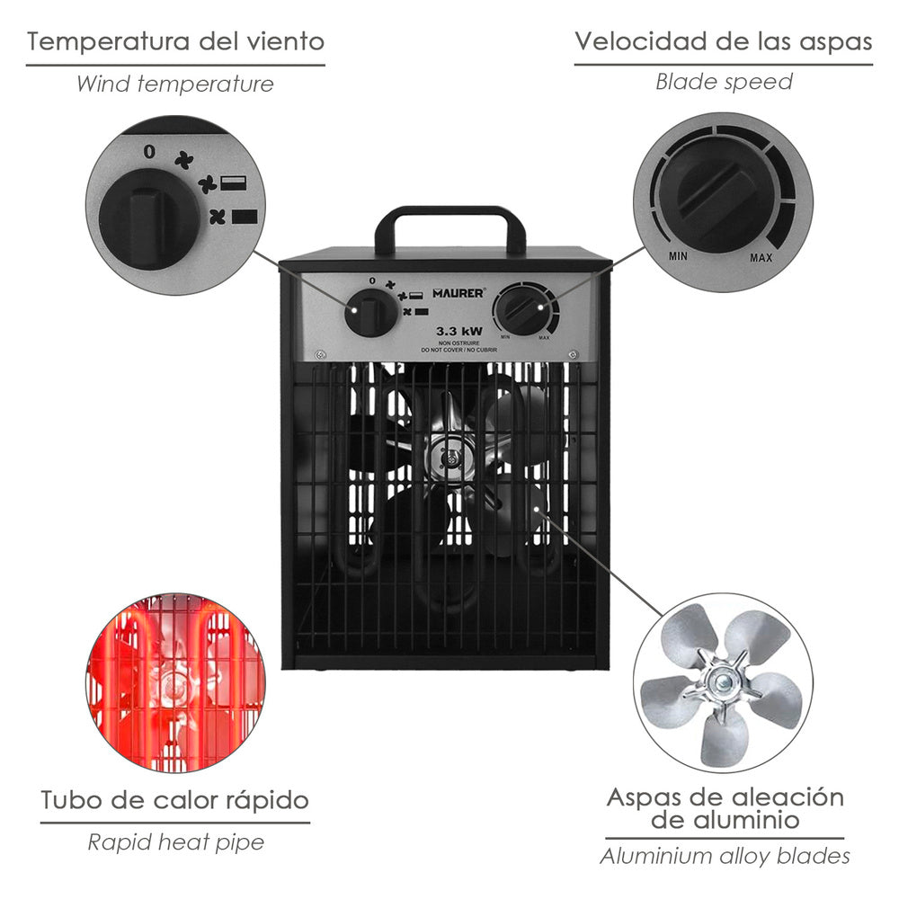 Calefactor industrial 1650 / 3300 watt. Cañón aire caliente.